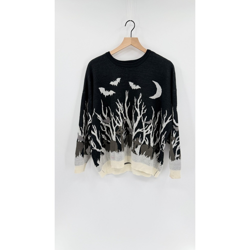 Retired Hot Topic Thorn & Fable Halloween Sweater XL Graveyard Bats Gothic Core